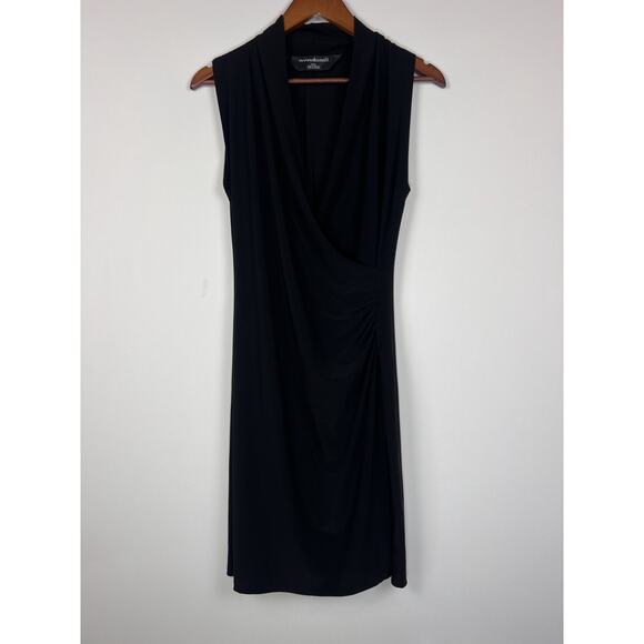 Norma Kamali Black Draped Surplice Midi Dress M Sleeveless Stretch Bodycon - Picture 10 of 11